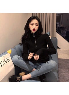 Generic 2022 Autumn Winter Slim Knit Turtleneck Sweater Black (love zipper)  - Image 3