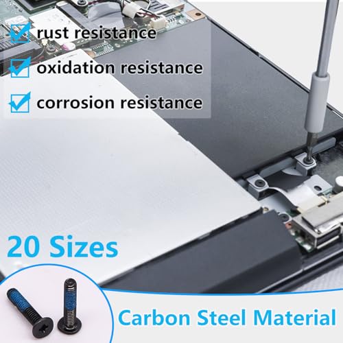 Bemaka 500PCS Laptop Screws Notebook Computer Screws Kit 20 Sizes Blue Nylok Screws M2 M2.5 M3 Laptop Replacement Computer Screws for Motherboard SSD PC Fan Hard Drive - Image 3