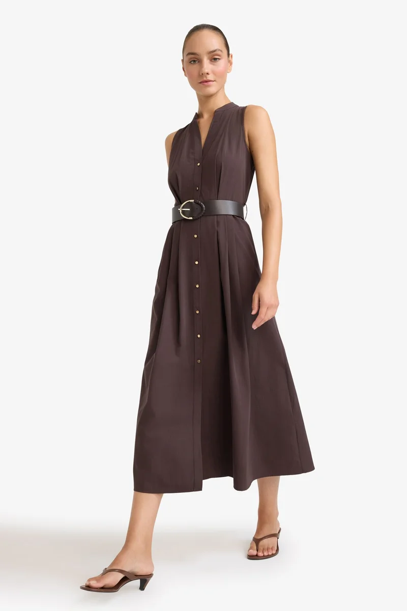 Defacto  Regular Fit Belted Cotton Sleeveless Midi Dress for Women | Best Price UAE