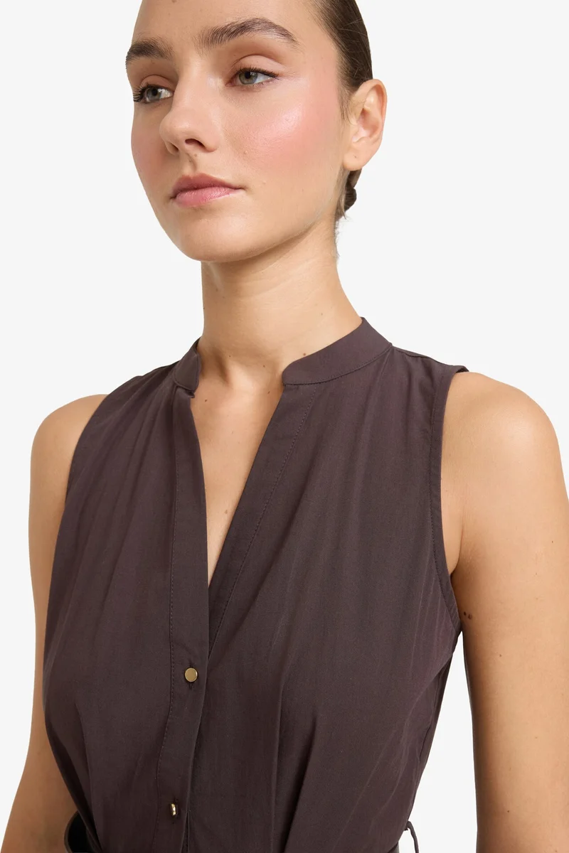 Defacto  Regular Fit Belted Cotton Sleeveless Midi Dress for Women | Best Price UAE