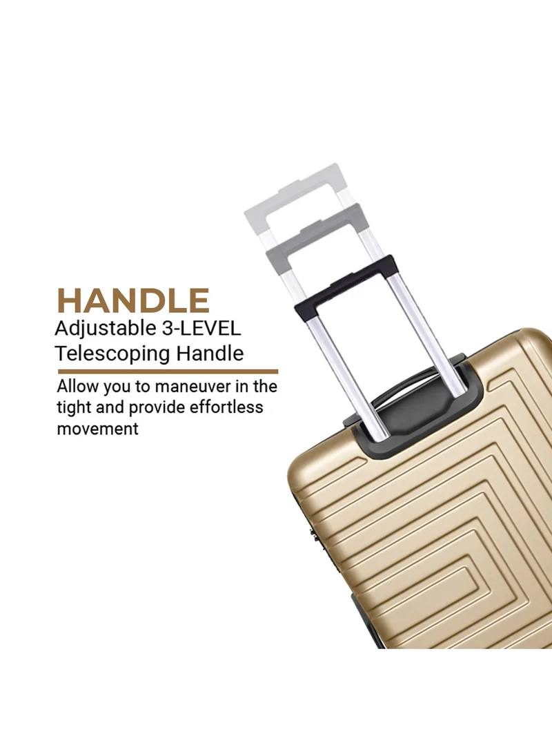 MNUK Pilgrimage Checked Luggage | Hardside Soft Handle Trolley with TSA Lock | 360° 4 Wheeler| Medium-24 Inch, Gold