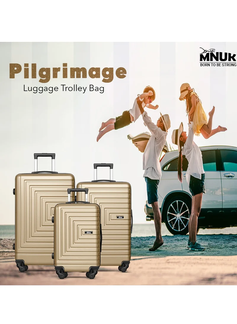 MNUK Pilgrimage Checked Luggage | Hardside Soft Handle Trolley with TSA Lock | 360° 4 Wheeler| Medium-24 Inch, Gold