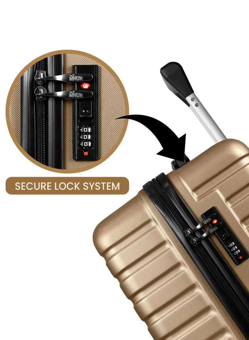 MNUK Pilgrimage Checked Luggage | Hardside Soft Handle Trolley with TSA Lock | 360° 4 Wheeler| Medium-24 Inch, Gold