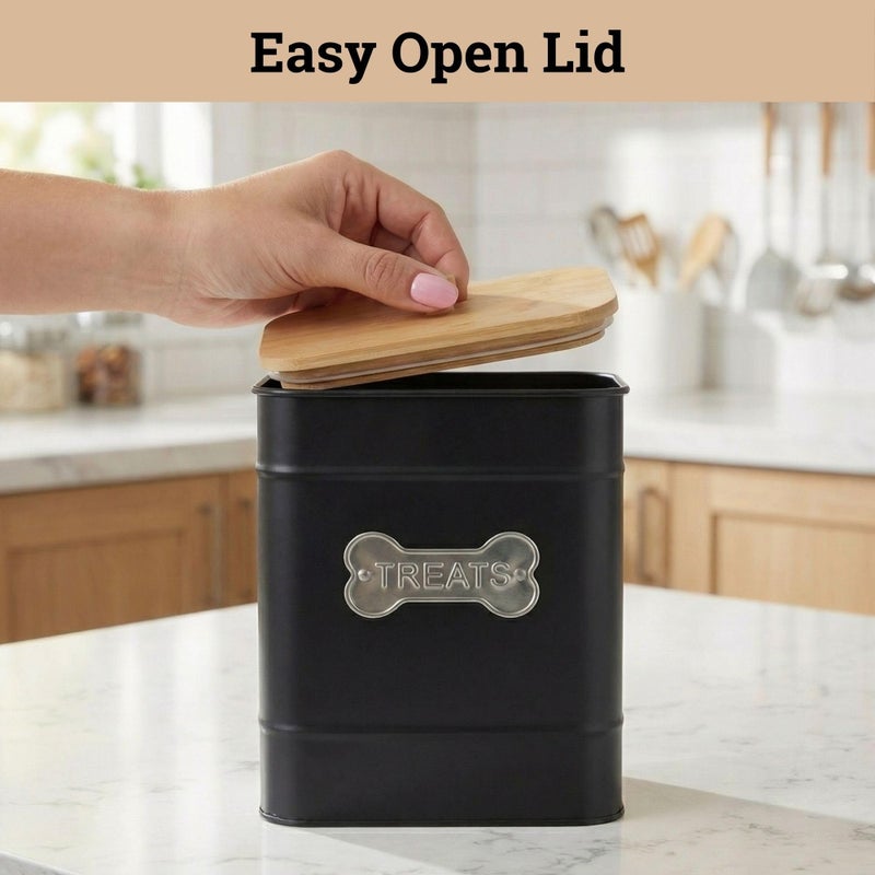 HB Design Co. Dog Treat Container Airtight - 6 Inch Wide x 8 Inch Tall Iron Dog Treat Jar for Kitchen Counter with Airtight Bamboo Lid - 12 Cup Capacity Pet Treat Container - Doggie Cookie Jar - Big Treats Canister - Image 4