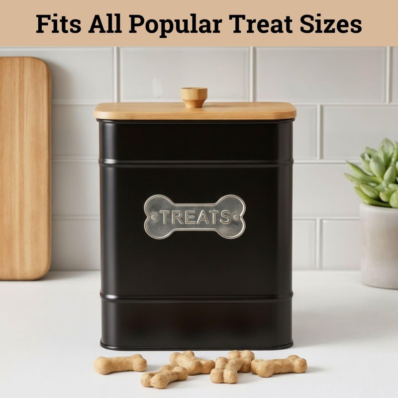 HB Design Co. Dog Treat Container Airtight - 6 Inch Wide x 8 Inch Tall Iron Dog Treat Jar for Kitchen Counter with Airtight Bamboo Lid - 12 Cup Capacity Pet Treat Container - Doggie Cookie Jar - Big Treats Canister - Image 3