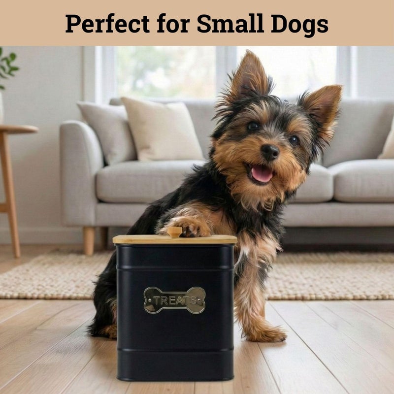 HB Design Co. Dog Treat Container Airtight - 6 Inch Wide x 8 Inch Tall Iron Dog Treat Jar for Kitchen Counter with Airtight Bamboo Lid - 12 Cup Capacity Pet Treat Container - Doggie Cookie Jar - Big Treats Canister - Image 5