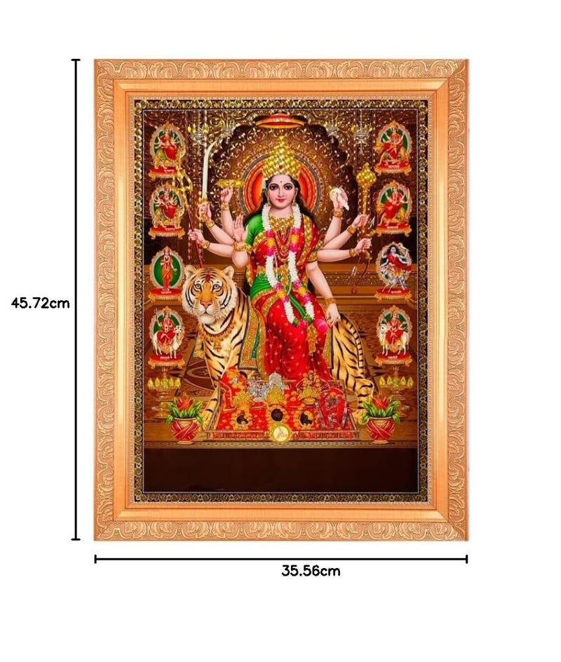 BM TRADERS Nav Durga With Crystal Effect Art Work Photo In Golden Frame Big 14 X 18 Inches - Image 4