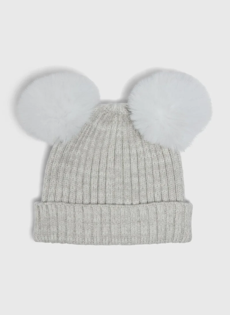 Matalan Baby Grey Double Pom Beanie