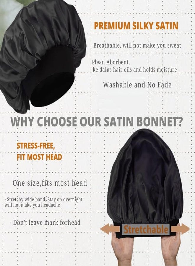 Atrube Silk Bonnet for Hair, Adjustable Silk Hair Cap for Sleeping, Satin Bonnet for Curly Hair with Soft Wide Elastic Band, Satin Hair Bonnet For Men and Women(Black) - Image 4