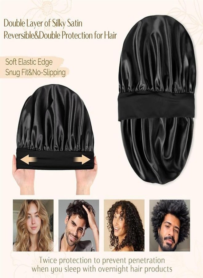 Atrube Silk Bonnet for Hair, Adjustable Silk Hair Cap for Sleeping, Satin Bonnet for Curly Hair with Soft Wide Elastic Band, Satin Hair Bonnet For Men and Women(Black) - Image 3