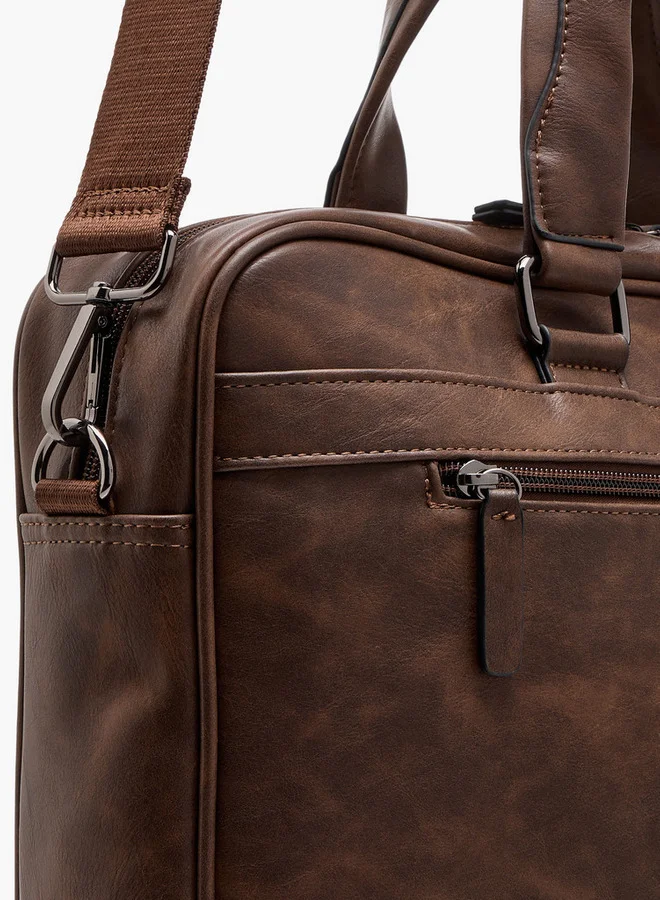 LBL by Shoexpress Men's Textured Laptop Bag with Detachable Strap and Zip Closure