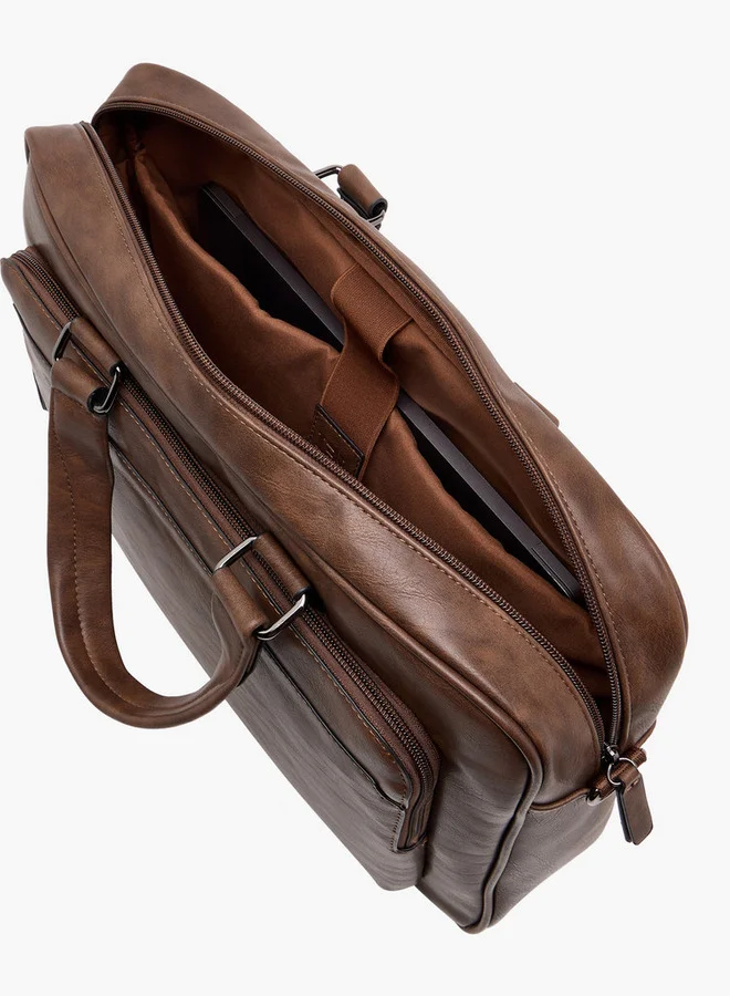 LBL by Shoexpress Men's Textured Laptop Bag with Detachable Strap and Zip Closure