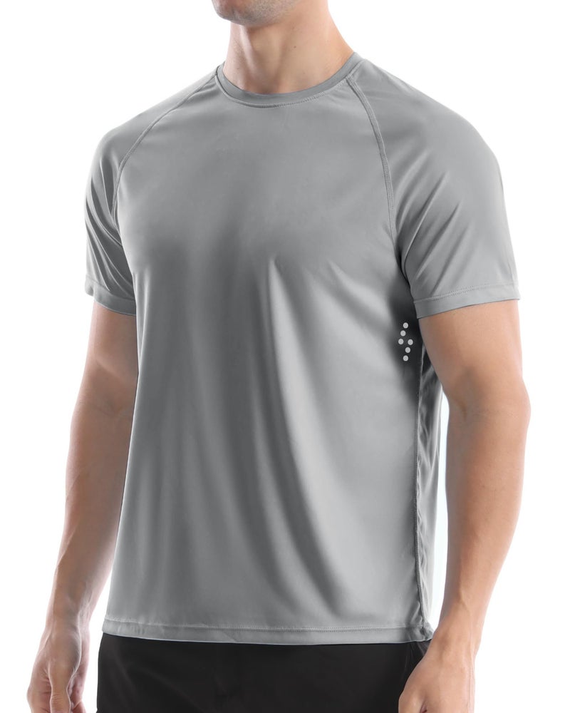 4ucycling Men's UPF 50+ Swim Shirts, Sun Protection Short Sleeve Rash Guard, Quick Dry T-Shirt for Fishing and Surfing Light Gray - Image 2
