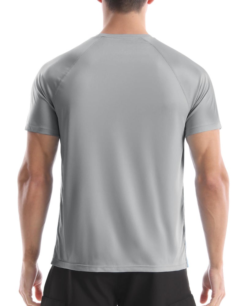 4ucycling Men's UPF 50+ Swim Shirts, Sun Protection Short Sleeve Rash Guard, Quick Dry T-Shirt for Fishing and Surfing Light Gray - Image 3