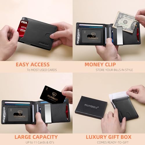 RUNBOX Slim Wallets for Men - Leather Money Clip Mens Wallet - RFID Blocking Front Pocket Bifold Wallet - Thin Credit Card Holder with Gift Box - Image 2