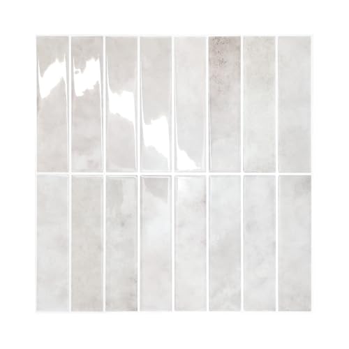 Alwayspon 10 Sheets 12 x12inch Beige 3D Vinyl Backsplash Tiles SelfAdhesive Peel and Stick Wall Tile Stickers Stick on Subway Tiles for Kitchen Bathroom Wall - Image 1