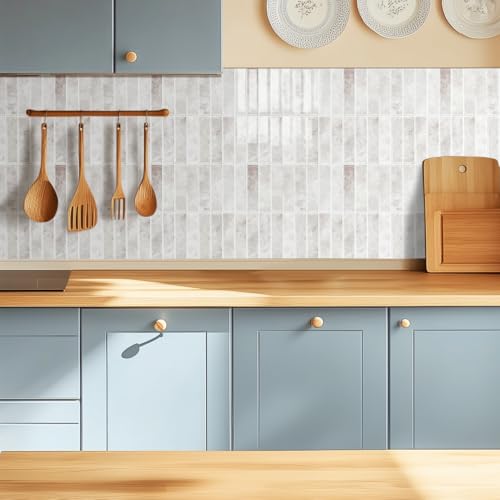 Alwayspon 10 Sheets 12 x12inch Beige 3D Vinyl Backsplash Tiles SelfAdhesive Peel and Stick Wall Tile Stickers Stick on Subway Tiles for Kitchen Bathroom Wall - Image 3
