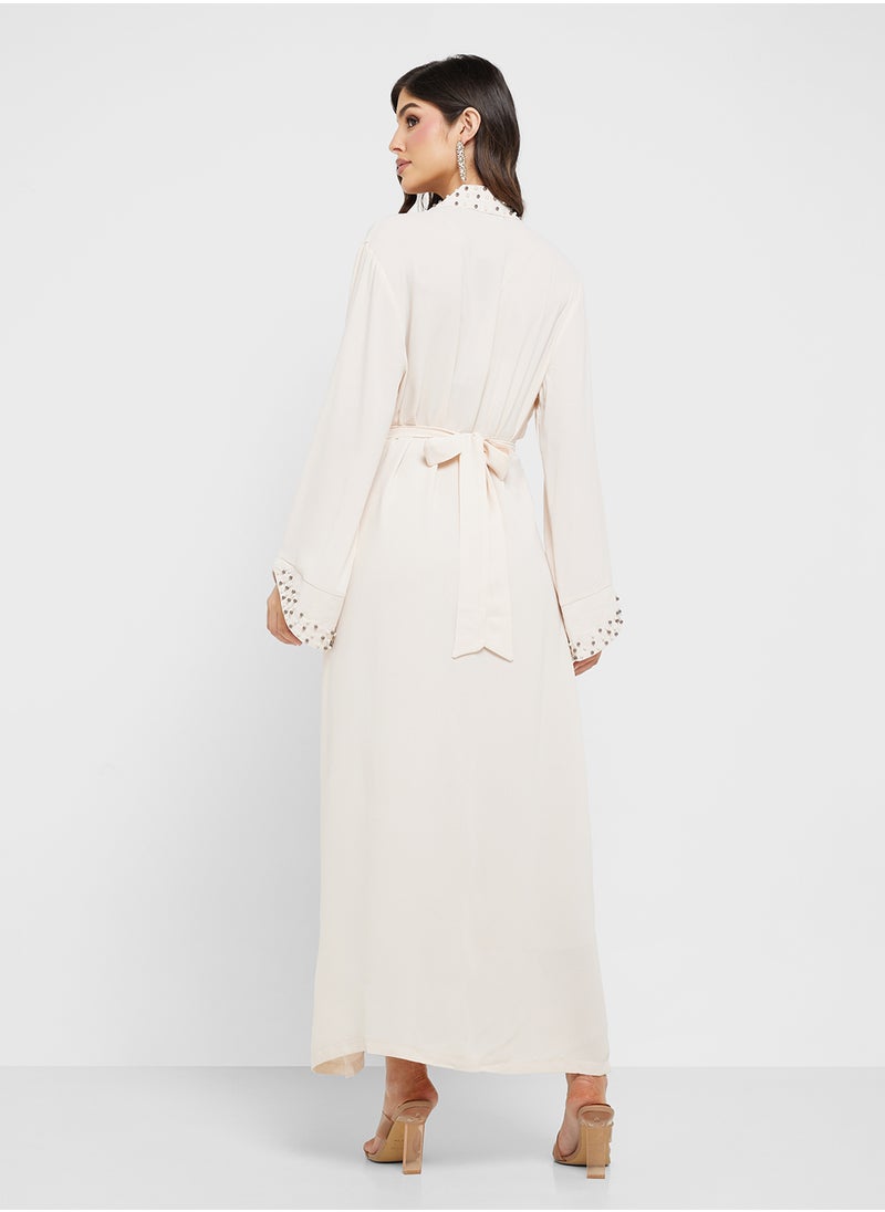 Khizana Open Abaya With Embroidered Hems  - Image 2