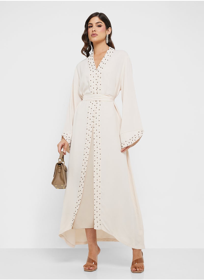 Khizana Open Abaya With Embroidered Hems  - Image 1