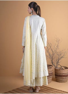 Libas Printed A-Line Kurta with Palazzo and Chiffon Solid Dupatta Set by Styli  - Image 4