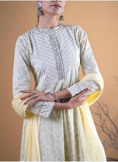 Libas Printed A-Line Kurta with Palazzo and Chiffon Solid Dupatta Set by Styli  - Image 5