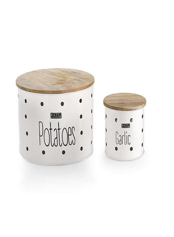 HAZEL Garlic & Potato Storage Containers | Potato Garlic Containers for Storage, Set of 2, White - Image 1