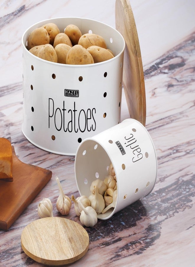HAZEL Garlic & Potato Storage Containers | Potato Garlic Containers for Storage, Set of 2, White - Image 2