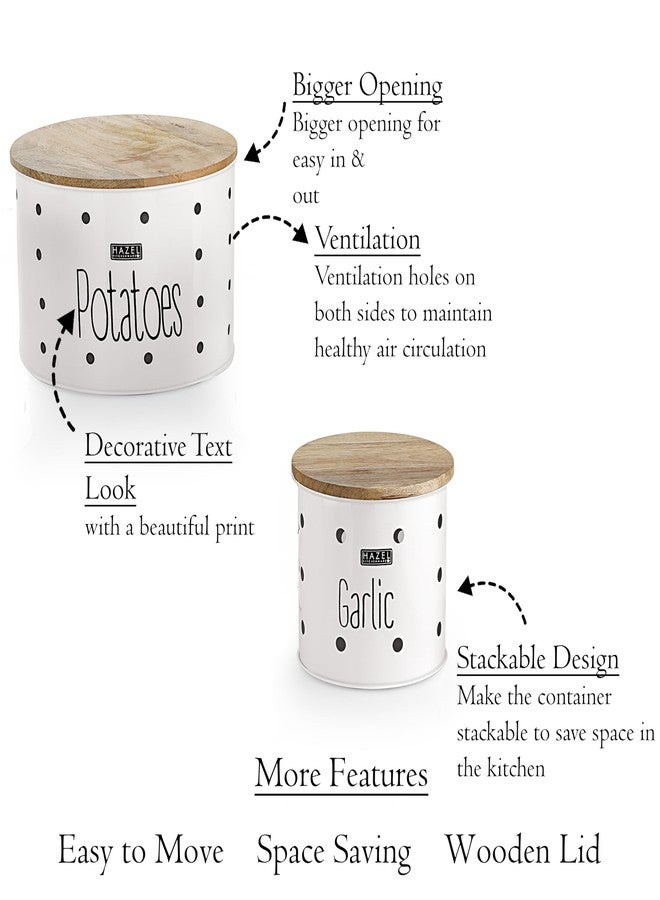 HAZEL Garlic & Potato Storage Containers | Potato Garlic Containers for Storage, Set of 2, White - Image 5