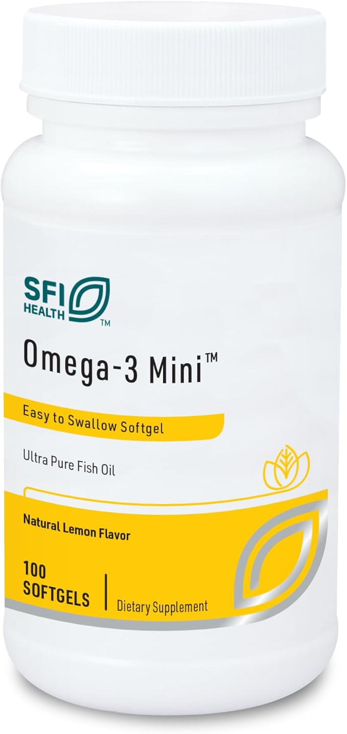 Klaire Labs Omega3 Mini  Ultra Pure Easy to Swallow Fish Oil Gels for Kids  Adults 150 Milligrams EPA  100 Milligrams DHA Omega 3 Fatty Acids Lemon Flavor for No Fishy Burps 100 Softgels - Image 1
