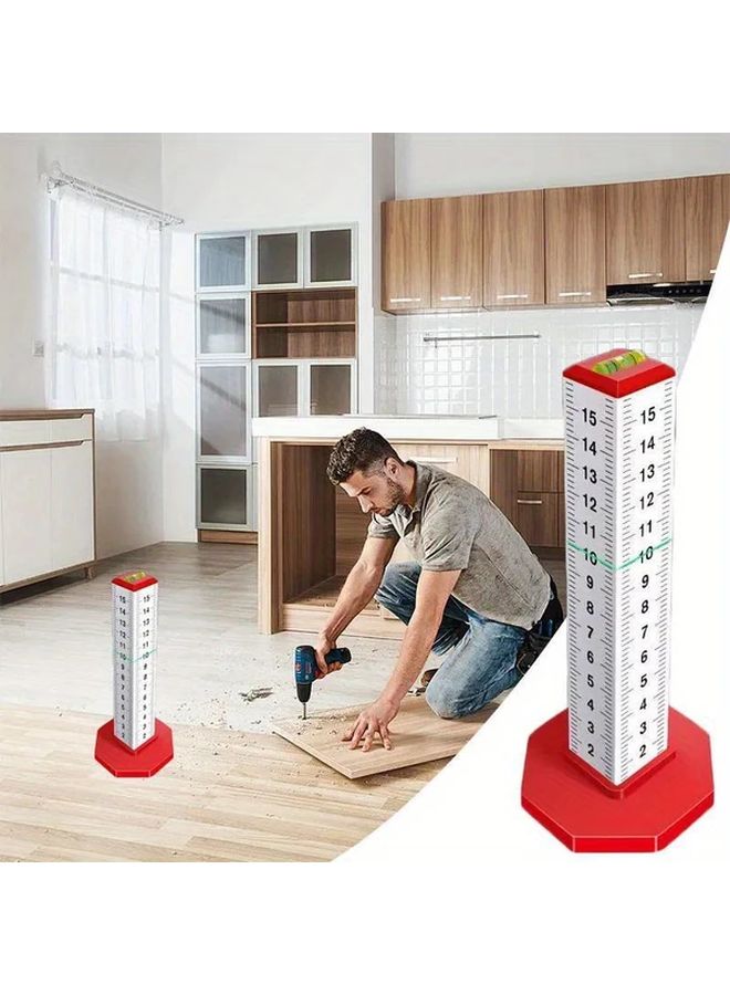 Red 2pcs Tile Leveling Ruler with Spirit Level Industrial Measuring Tool - Image 2