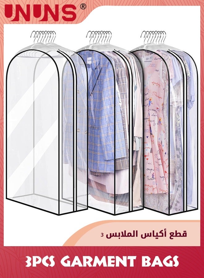 UNUNS 3-Piece Garment Bags,Clear Clothes Dust Cover With Zipper,50" Suit Bags For Closet Storage Hanging Clothes,Shirts,Coats,Dresses - Image 1