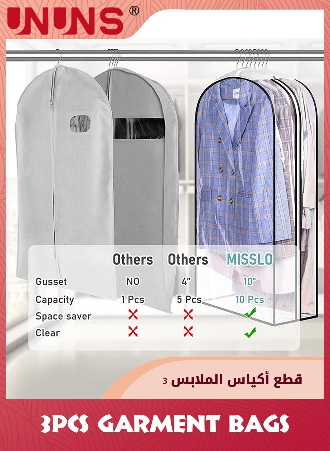 UNUNS 3-Piece Garment Bags,Clear Clothes Dust Cover With Zipper,50" Suit Bags For Closet Storage Hanging Clothes,Shirts,Coats,Dresses - Image 5