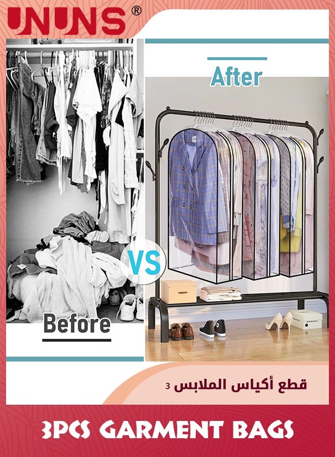 UNUNS 3-Piece Garment Bags,Clear Clothes Dust Cover With Zipper,50" Suit Bags For Closet Storage Hanging Clothes,Shirts,Coats,Dresses - Image 3