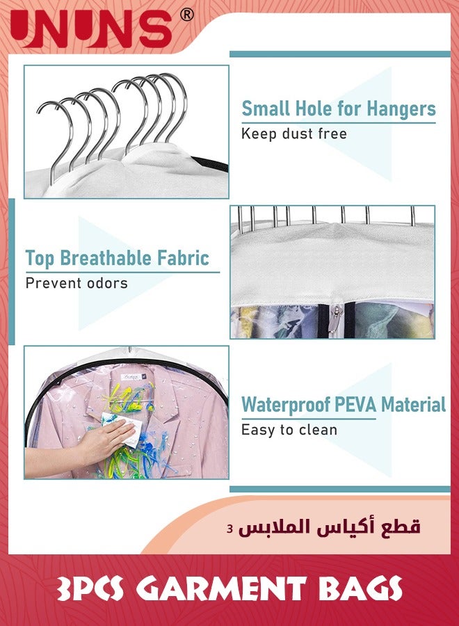 UNUNS 3-Piece Garment Bags,Clear Clothes Dust Cover With Zipper,50" Suit Bags For Closet Storage Hanging Clothes,Shirts,Coats,Dresses - Image 2