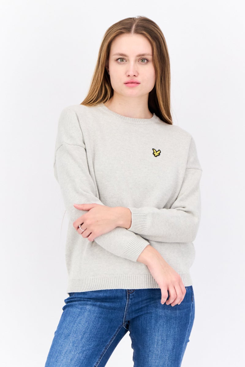 Lyle & Scott سويت شيرت نسائي بياقة دائرية بشعار العلامة التجارية، رمادي فاتح مائل - Image 1