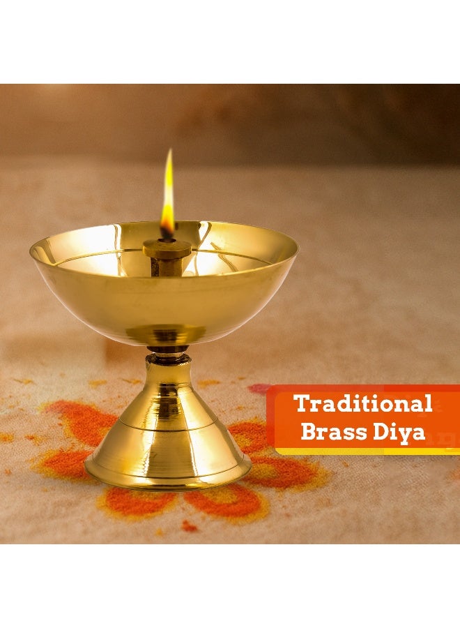 Aksharveda Brass Bowl Lamp Pyali Diya (Large) – Traditional Oil Lamp for Temple, Pooja & Home Decor | Handcrafted Brass Deepak for Diwali & Festivals - Image 4
