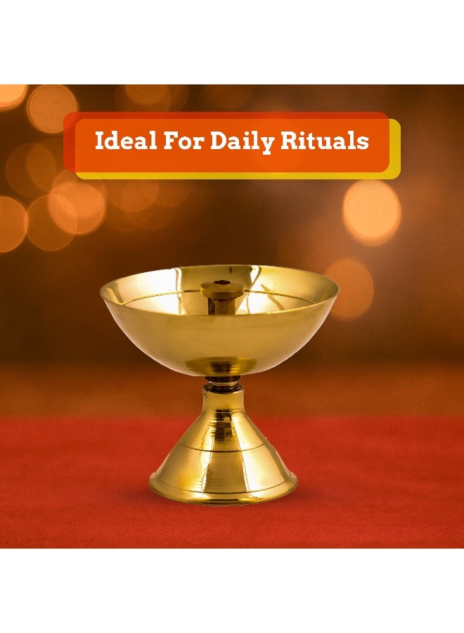 Aksharveda Brass Bowl Lamp Pyali Diya (Large) – Traditional Oil Lamp for Temple, Pooja & Home Decor | Handcrafted Brass Deepak for Diwali & Festivals - Image 3