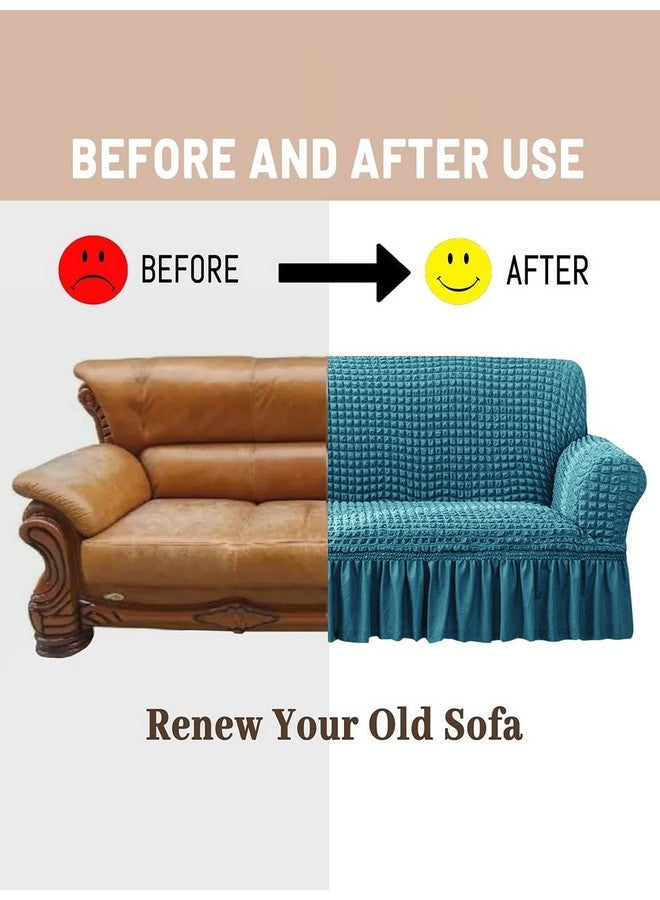 VORHANG Stretch Sofa Slipcover Easy Fitted Sofa Couch Cover with Skirt (Aqua -3 Seater) Pack of 1 - Image 4