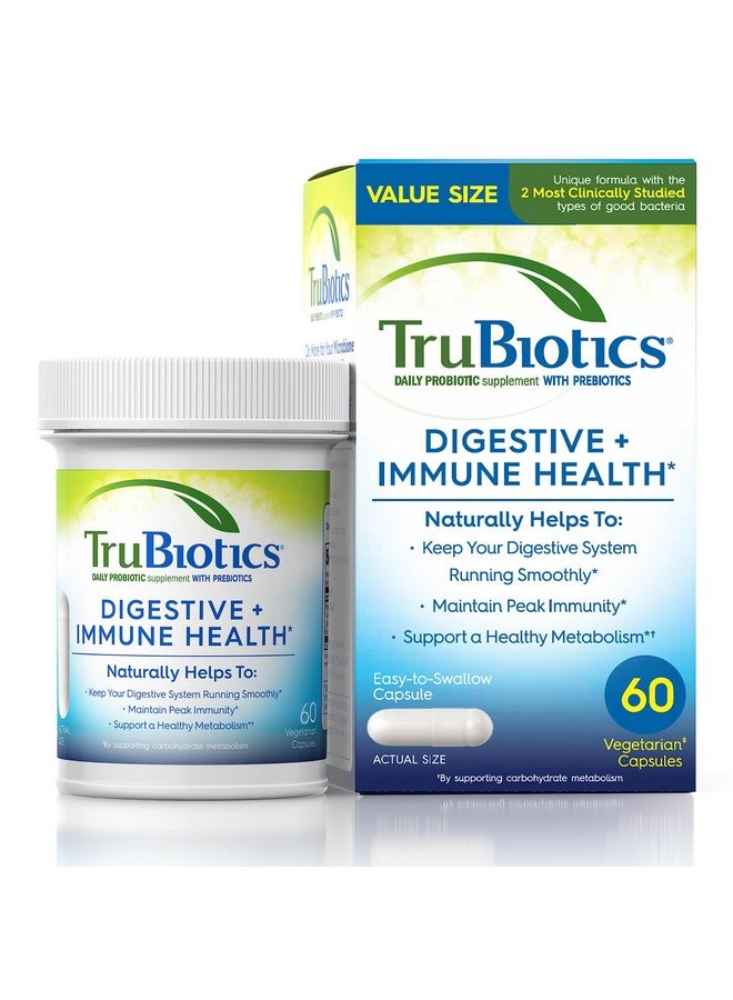 TruBiotics Probiotics for Digestive & Immune Health, Supports Regularity & Helps Relieve Abdominal Discomfort, Gas & Bloating, 2 Clinically Studied Probiotic Strains, Plus Prebiotics, 60 Capsules - Image 1
