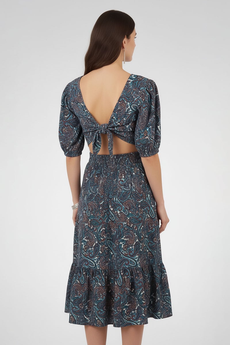 Michael Kors Women Short Sleeve Paisley Print Open Back Midi Dress, Multicolor - Image 4