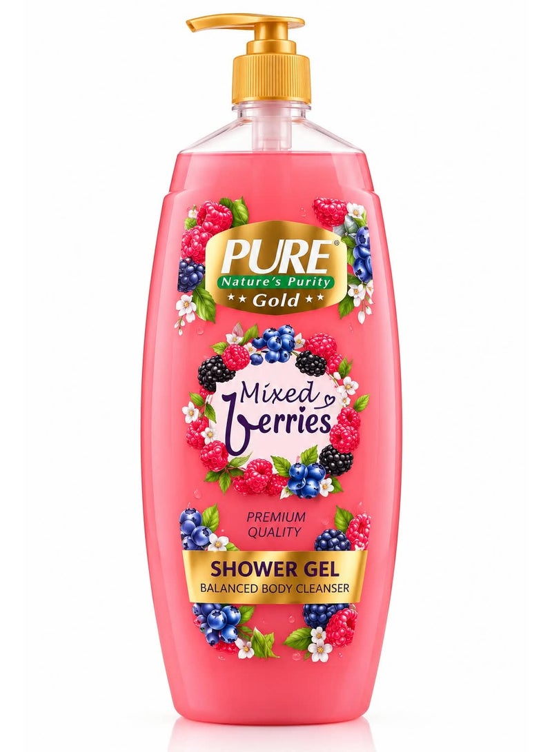 Pure Nature's Pacific Gold Mixed Berries Shower Gel, Balanced Body Cleanser, 1000 ml