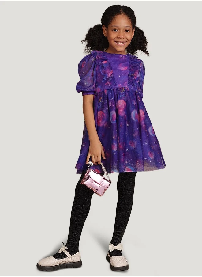 One Friday One Friday Girls Blue Cosmic Print Dress