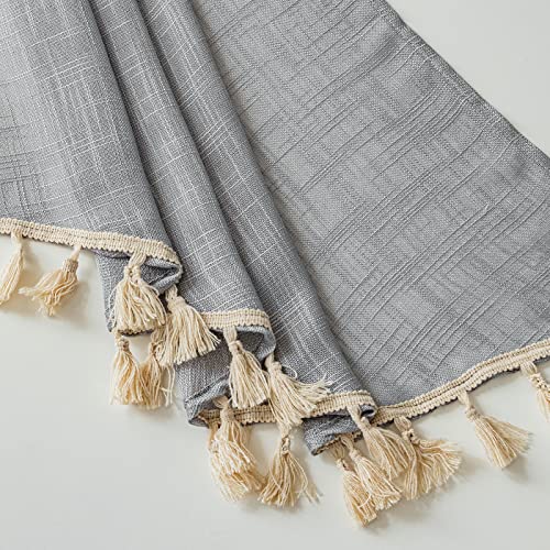 BD BEDA HOME Beda Home Tassel Linen Textured Swag Curtain Valance for Farmhouses’ Kitchen; Light Filtering Rustic Short Swag Topper for Small Windows Bedroom Privacy Added Rod Pocket Design (36W x 36L, Grey) - Image 4
