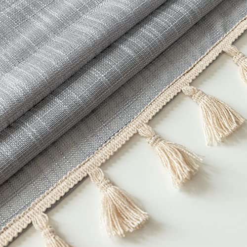 BD BEDA HOME Beda Home Tassel Linen Textured Swag Curtain Valance for Farmhouses’ Kitchen; Light Filtering Rustic Short Swag Topper for Small Windows Bedroom Privacy Added Rod Pocket Design (36W x 36L, Grey) - Image 5