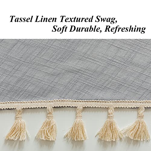 BD BEDA HOME Beda Home Tassel Linen Textured Swag Curtain Valance for Farmhouses’ Kitchen; Light Filtering Rustic Short Swag Topper for Small Windows Bedroom Privacy Added Rod Pocket Design (36W x 36L, Grey) - Image 3