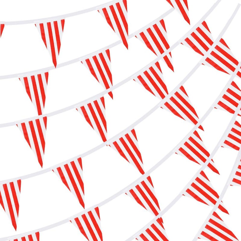 RUBFAC 170ft 120pcs Red and White Striped Pennant Banner, Carnival Circus Decorations Supplies, String Triangle Bunting Flags, Kids Birthday, New Year Eve Celebration Supplies - Image 1