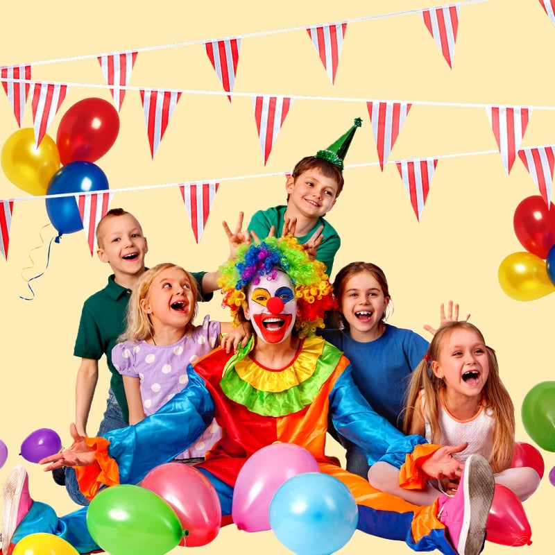 RUBFAC 170ft 120pcs Red and White Striped Pennant Banner, Carnival Circus Decorations Supplies, String Triangle Bunting Flags, Kids Birthday, New Year Eve Celebration Supplies - Image 5