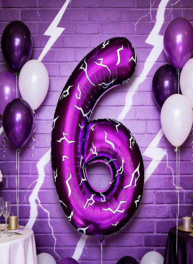 CHOOSE-IT 40 Inch K-pop Music Movie Hunter Theme Party Number 6 Balloon Purple Kpop Lightning Demon Mark Design Large Foil Mylar Balloon, Birthday Anniversary Decor Garland Arch Supplies - Image 3