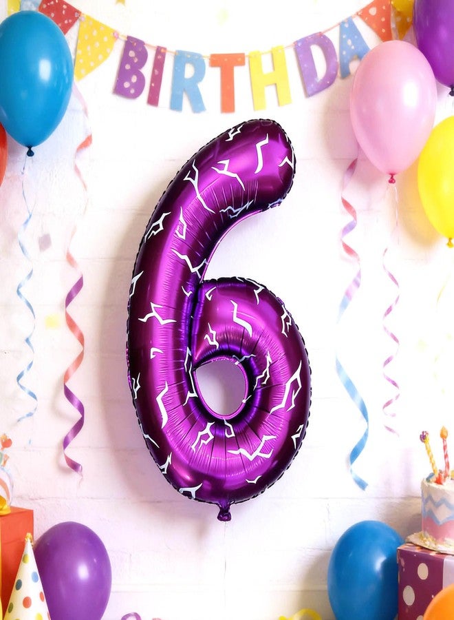 CHOOSE-IT 40 Inch K-pop Music Movie Hunter Theme Party Number 6 Balloon Purple Kpop Lightning Demon Mark Design Large Foil Mylar Balloon, Birthday Anniversary Decor Garland Arch Supplies - Image 2