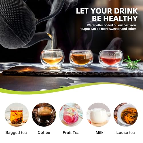 suyika Japanese Tetsubin Cast Iron Teapot Tea Kettle pot with Stainless Steel Infuser for Stovetop Safe Coated with Enameled Interior 30 oz/900 ml - Image 4